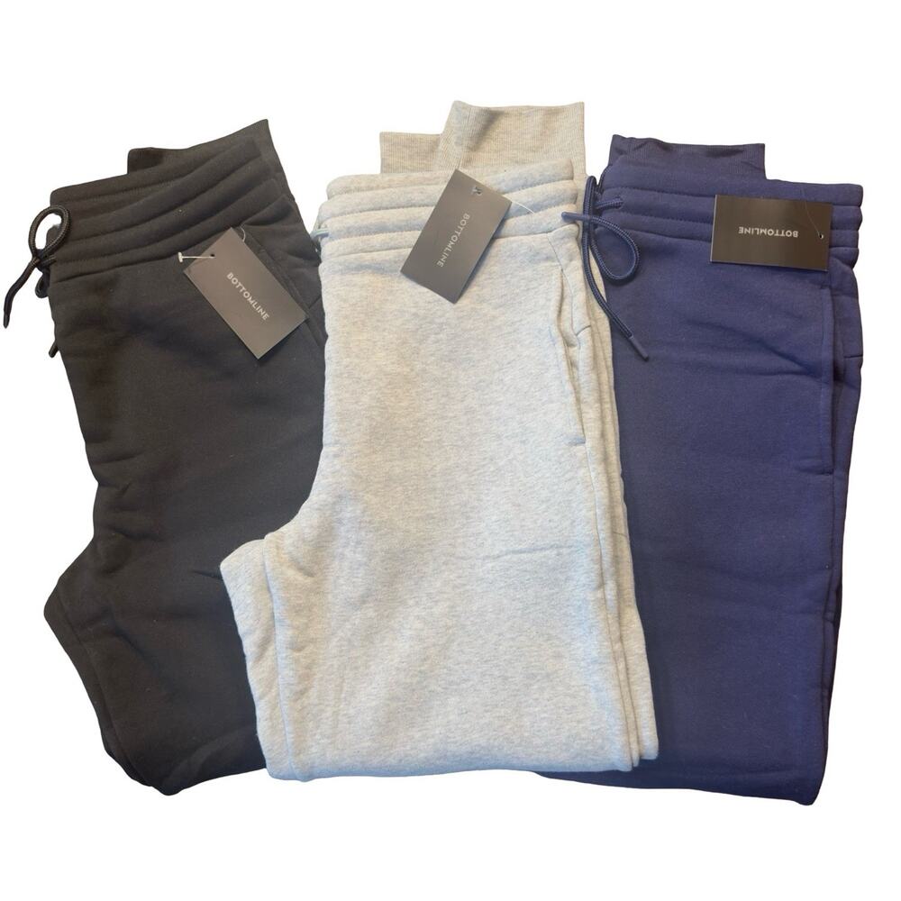 BottomLine Women’s Fleece Jogger Sweatpants 3 Pack Black Gray Navy Large NWT